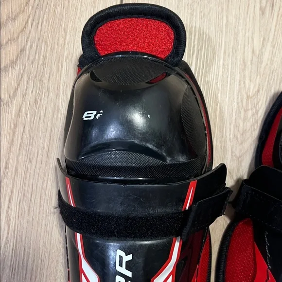 Bauer Youth 10” (25cm) Black and Red Hockey Shin Guards - Picture 6 of 16